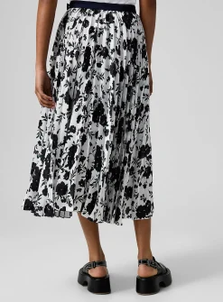 Stripes and flowers pleated midi skirt