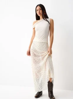 Studded lace maxi skirt