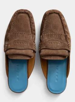 Suede fringe loafer mule