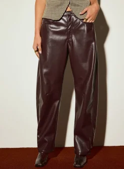 Supple faux-leather topstitched barrel-leg pant