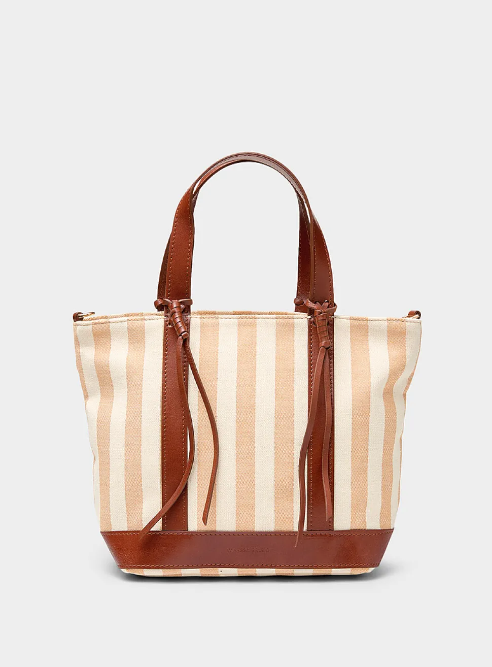Tasselled striped small tote bag