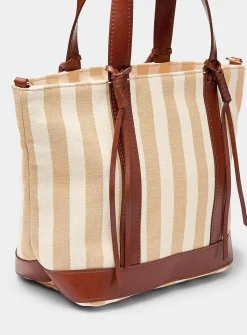 Tasselled striped small tote bag