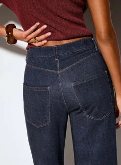 Terry underside faux-denim wide-leg pant