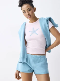 Terry-lined fleece mini short