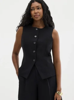 Textured crepe crew-neck vest