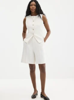 Textured crepe crew-neck vest