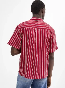Textured double-stripe camp shirt
