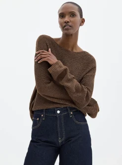 Textured knit boat-neck sweater