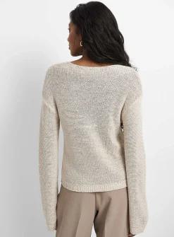 Textured knit boat-neck sweater