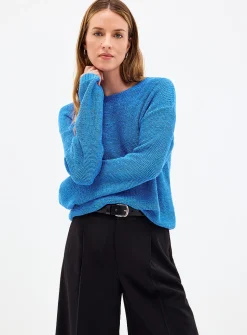 Textured knit boat-neck sweater