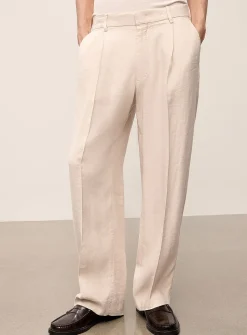 Textured pleated linen pant