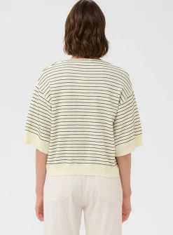 Textured stripes boxy-fit pure cotton sweater