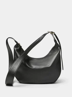 Textured-leather half-moon crossbody bag