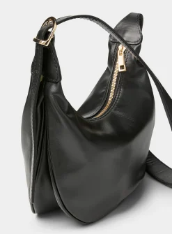 Textured-leather half-moon crossbody bag