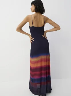 Thin-strap micromesh maxi dress