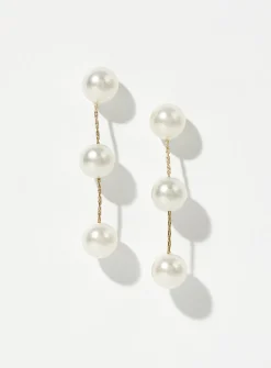 Three-pearl post earrings