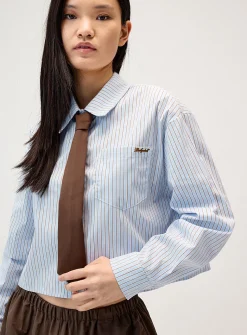 Tie-neck cropped poplin shirt