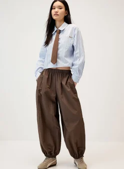 Tie-neck cropped poplin shirt