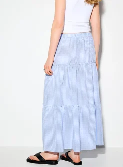 Tiered gingham maxi skirt