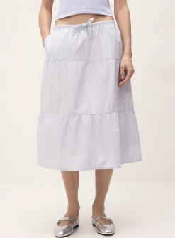 Tiered poplin midi skirt