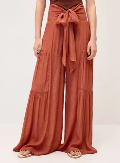 Tiered smocked-waist pant