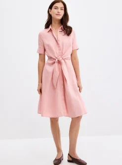 Tie-waist linen shirtdress