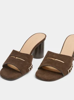 Topstitched suede loafer sandals