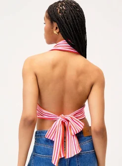 Tricolour striped knit halter cami