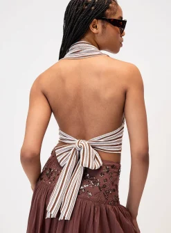 Tricolour striped knit halter cami