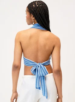 Tricolour striped knit halter cami