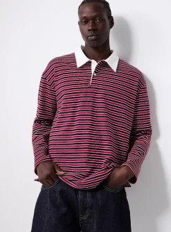 Tricolour striped rugby polo