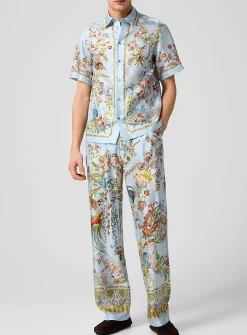 Tropical print pure silk pant