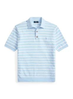 Twin-stripe linen-blend knit polo