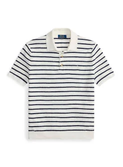 Twin-stripe linen-blend knit polo