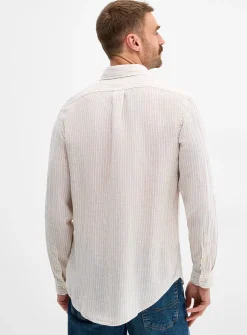 Twin-stripe pure linen shirt