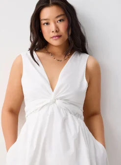 Twisted poplin midi dress
