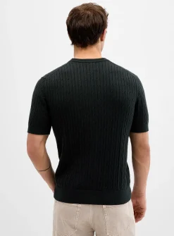 Twisted-cable short-sleeve sweater