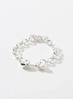 Two-ball post closure silver bracelet