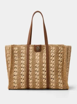 Two-tone braided straw tote bag