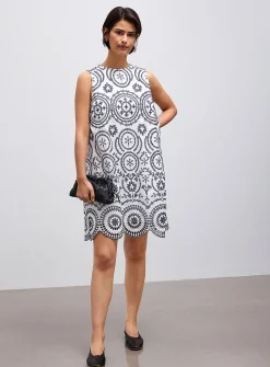 Two-tone broderie anglaise trapeze dress