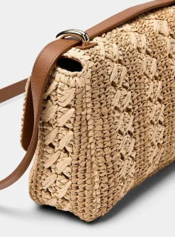 Two-tone crochet straw crossbody bag