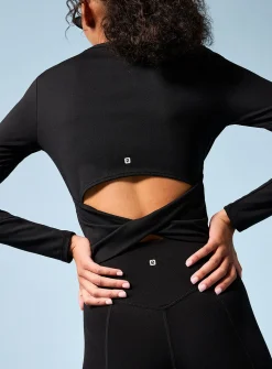 Velvety crossed-back openwork top