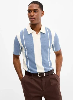 Vertical stripe ribbed polo