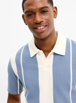 Vertical stripe ribbed polo