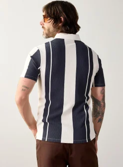 Vertical stripe ribbed polo