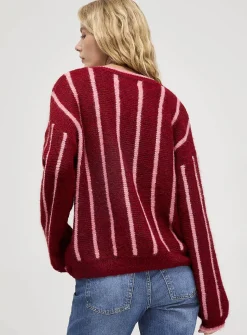 Vertical stripe wool-blend cardigan