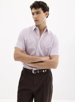 Vertical twin-stripe linen shirt