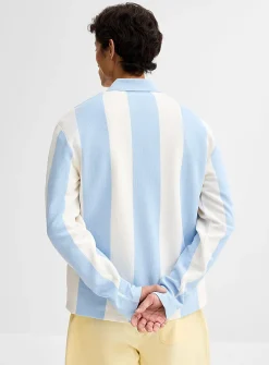 Vertical-stripe Johnny-collar polo