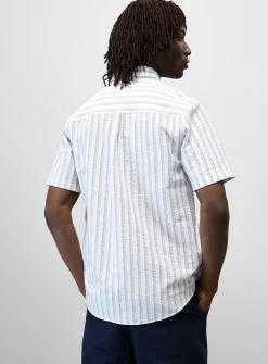 Vertical-stripe seersucker shirt