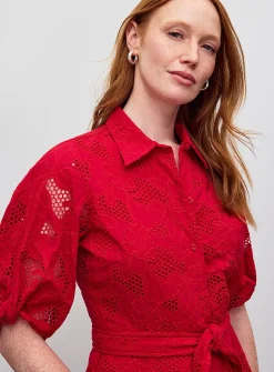 Vibrant red broderie anglaise shirtdress
